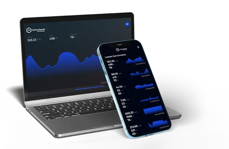 A computer and a smartphone with the Minerband app running